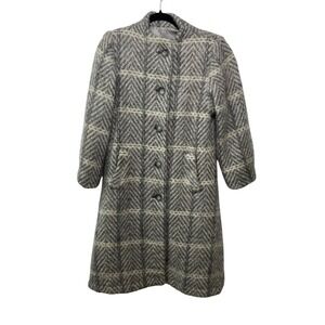 Paul Levy Vintage Mohair Blend Chevron Coat Grey Union Made S Old Money Heritage